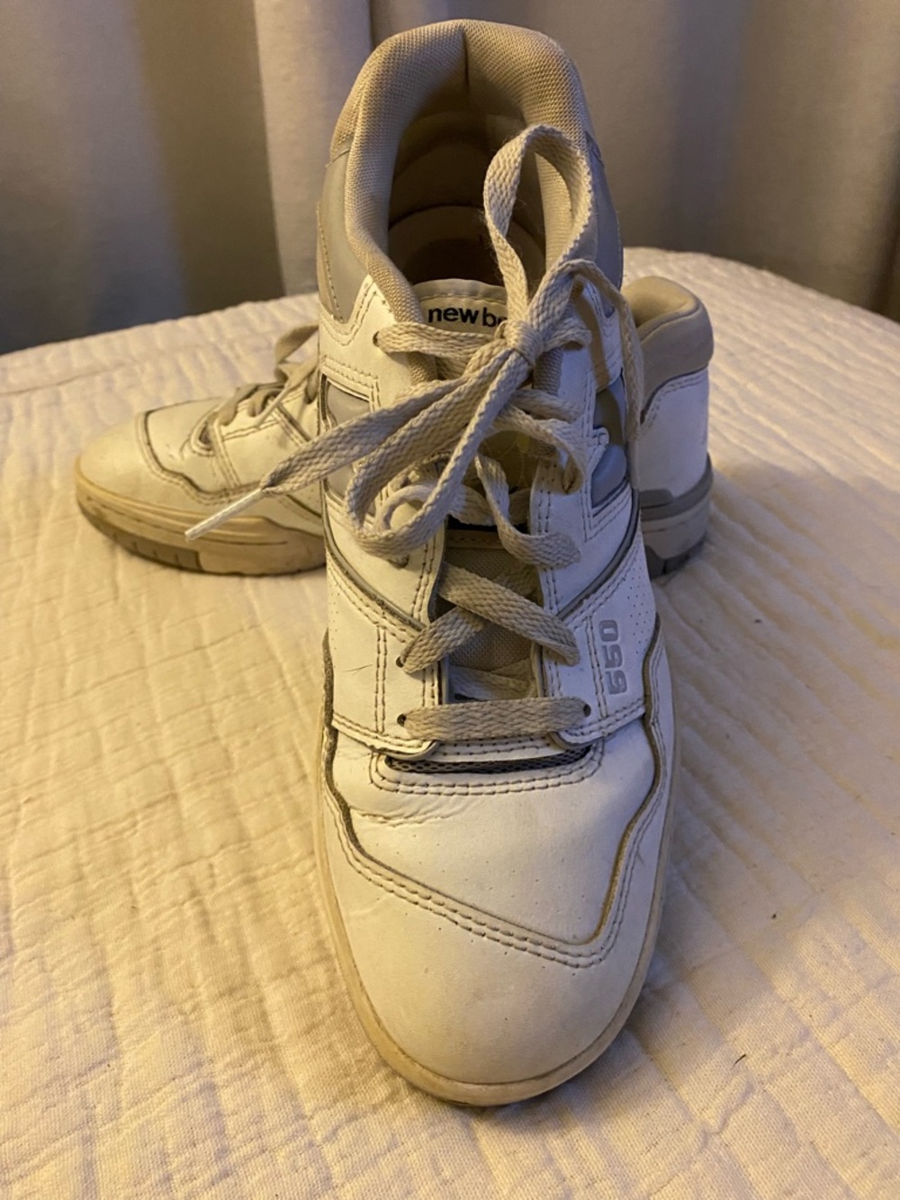 New Balance 650 White and Tan Leather Sneakers